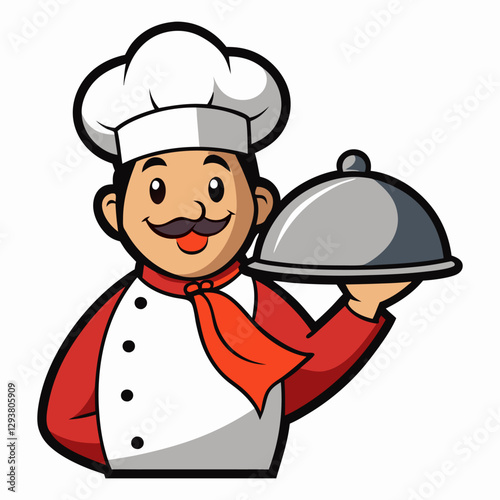 chef holding a tray mascot logo vector illustration