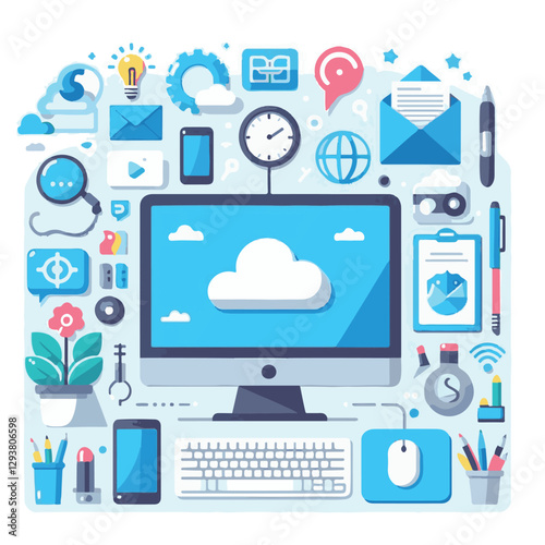computer, digital, business, technology, communication, laptop, tech, work, office, web, internet, design, employee, vector, information, monitor, pc, modern, device, person, electronic, desktop, scre