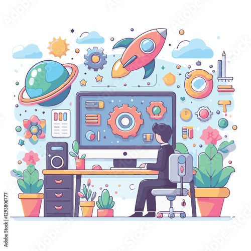 computer, digital, business, technology, communication, laptop, tech, work, office, web, internet, design, employee, vector, information, monitor, pc, modern, device, person, electronic, desktop, scre