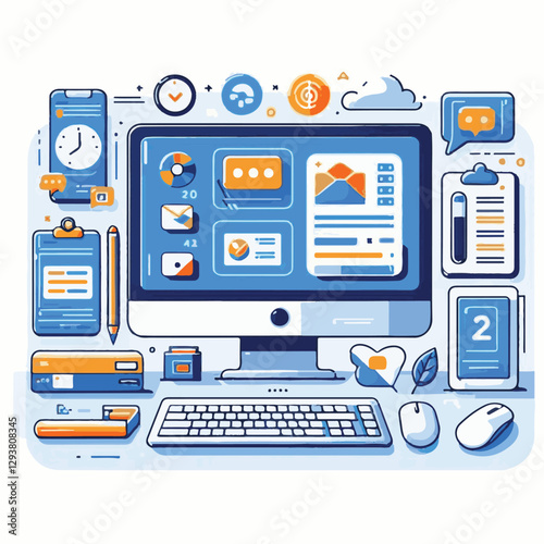 computer, digital, business, technology, communication, laptop, tech, work, office, web, internet, design, employee, vector, information, monitor, pc, modern, device, person, electronic, desktop, scre
