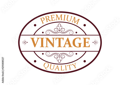 Premium Vintage Quality Badge with Decorative Elements and Stylish Font Logo Icon Design