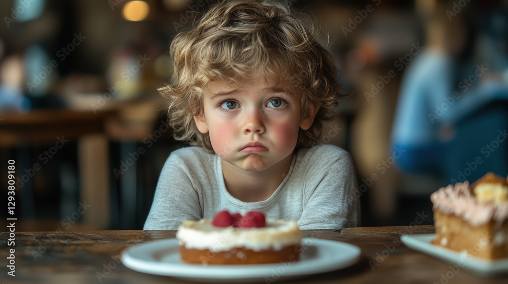 A child at a birthday party looking sad while others eat cake, due to a food A child at a birthday party looking sad while others eat cake, due to a food