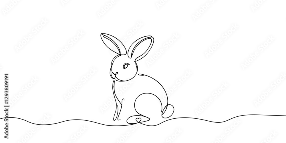 Continuous one line drawing of Easter Bunny. Cute rabbit silhouette with ears in simple linear style for spring design greeting card and web banner.Editable stroke. Minimalistic Vector illustration Continuous one line drawing of Easter Bunny. Cute rabbit silhouette with ears in simple linear style for spring design greeting card and web banner.Editable stroke. Minimalistic Vector illustration