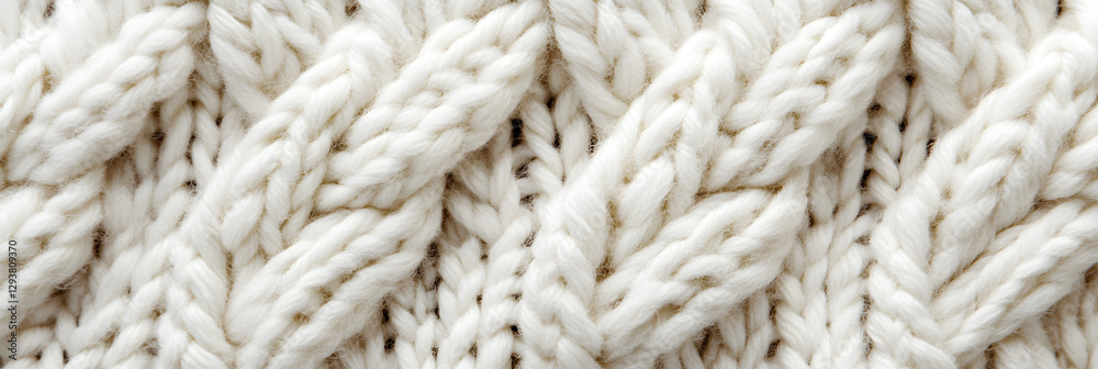 Close-Up of a Knitted Wool Pattern in Cream Color - wide banner Close-Up of a Knitted Wool Pattern in Cream Color - wide banner