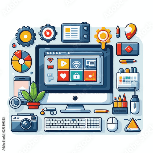 computer, digital, business, technology, communication, laptop, tech, work, office, web, internet, design, employee, vector, information, monitor, pc, modern, device, person, electronic, desktop, scre