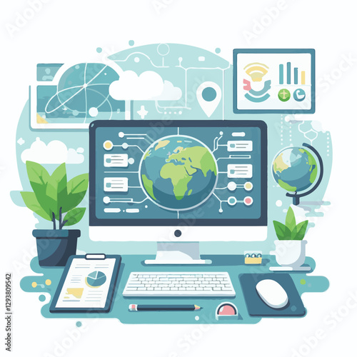 computer, digital, business, technology, communication, laptop, tech, work, office, web, internet, design, employee, vector, information, monitor, pc, modern, device, person, electronic, desktop, scre