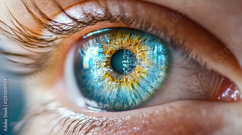 Vibrant close-up of a human eye showcasing intricate details, colors, and textures, emphasizing the beauty of vision and sight, eye care concept