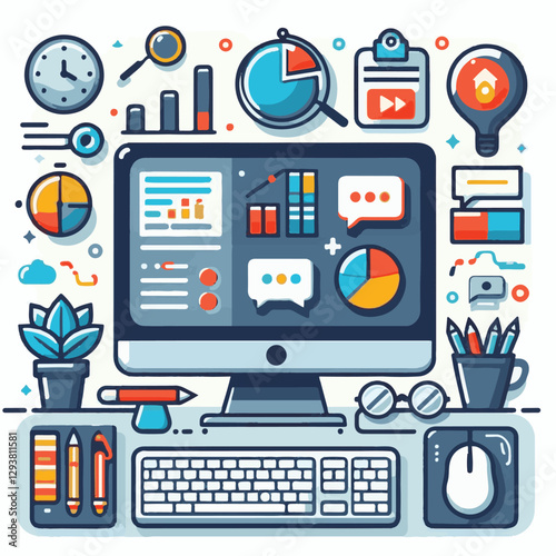 computer, digital, business, technology, communication, laptop, tech, work, office, web, internet, design, employee, vector, information, monitor, pc, modern, device, person, electronic, desktop, scre