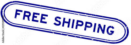 Grunge blue free shipping word rubber seal stamp on white background
