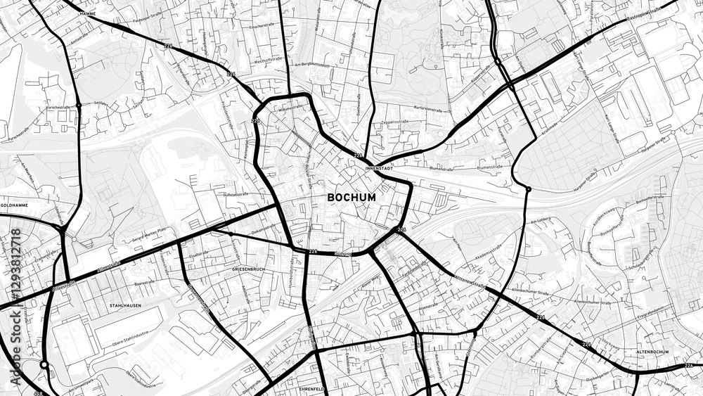 Obraz premium Minimalist Bochum Street Map with Labels and Neighborhoods