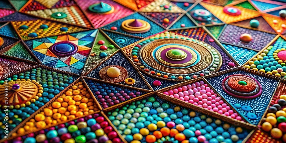 Fototapeta premium Abstract Geometric Collage Macro Photography: Vibrant Colors & Dots