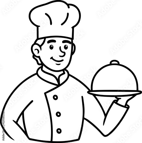 illustration of a chef holding a tray outline vector