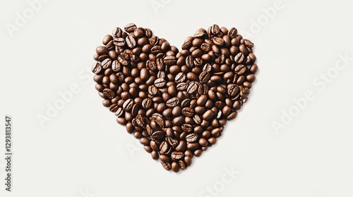 Coffee Beans Arranged in a Heart Shape on a White Background. Photo-Realistic High-Resolution Image.