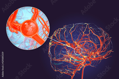 A saccular brain aneurysm, 3D illustration