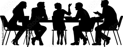 Business people having meeting or conference silhouette vector illustration