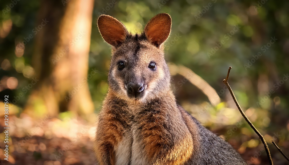 Majestic Bennetts Wallaby Amidst Forest Moss and Greenery A Serene Wildlife Portrait Blending Natures Tranquil Vibrancy with the Agile Grace of an Australian Icon. Majestic Bennetts Wallaby Amidst Forest Moss and Greenery A Serene Wildlife Portrait Blending Natures Tranquil Vibrancy with the Agile Grace of an Australian Icon.