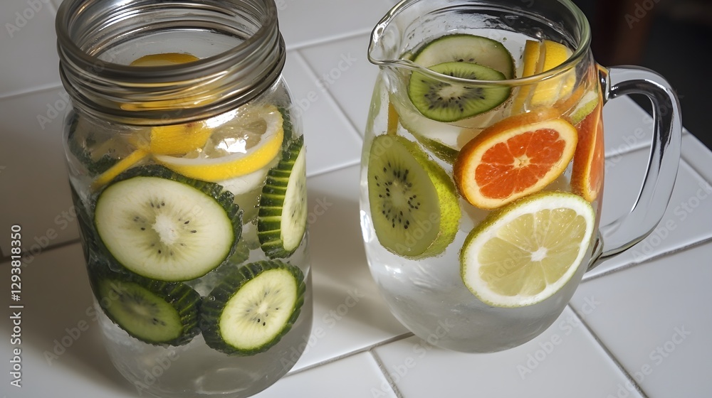Refreshing Detox Water with Cucumber, Kiwi, Lemon, and Orange Slices Refreshing Detox Water with Cucumber, Kiwi, Lemon, and Orange Slices