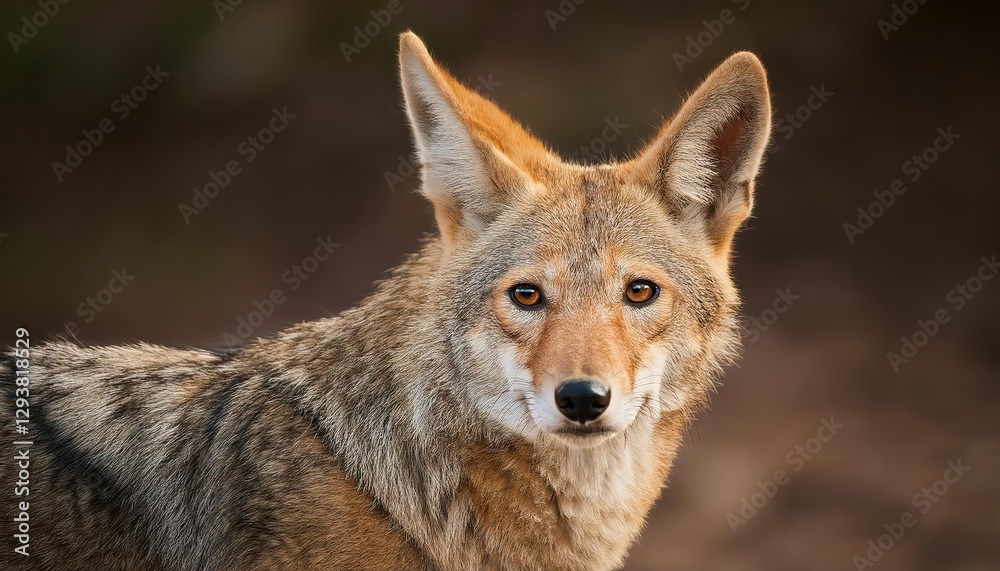 Striking Portrait of a Coyote amidst the Mesquite Plains, Southwestern Sunset Glow Transforming the Desert Landscape with Warm Amber Tones and Dramatic Shadows Striking Portrait of a Coyote amidst the Mesquite Plains, Southwestern Sunset Glow Transforming the Desert Landscape with Warm Amber Tones and Dramatic Shadows