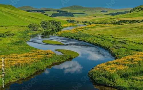 landscape with river and green grass