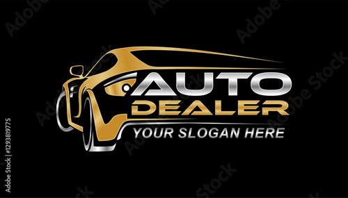 auto car dealerhip showroom logo design template vector illustration on black background