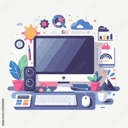 computer, digital, business, technology, communication, laptop, tech, work, office, web, internet, design, employee, vector, information, monitor, pc, modern, device, person, electronic, desktop, scre