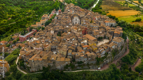 Aerial view of the historic center of Orte, in the province of Viterbo, Italy.