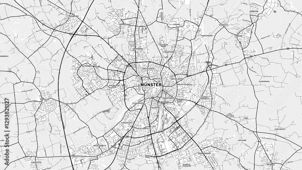 Minimalist Münster Street Map with Labels and Neighborhoods Minimalist Münster Street Map with Labels and Neighborhoods
