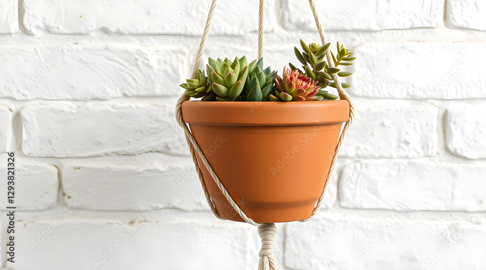Boho Chic Plant Pot Mockup with Macramé Hanger