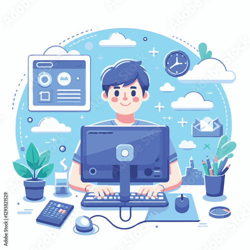 computer, digital, business, technology, communication, laptop, tech, work, office, web, internet, design, employee, vector, information, monitor, pc, modern, device, person, electronic, desktop, scre