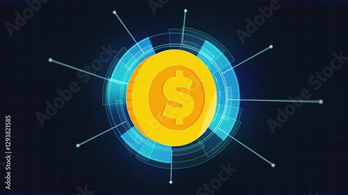 Seamless Loop 2D Coin Rotation 360 Degree in Security Systems Digital Technology Futuristic Hud Background