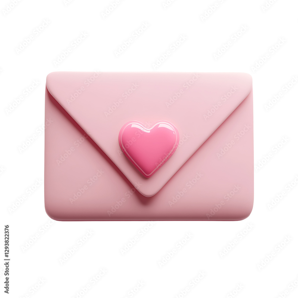 3D pink heart envelope icon featuring a minimalist design 3D pink heart envelope icon featuring a minimalist design