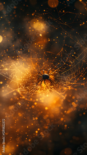Wallpaper Mural A spider weaving its web in the center of an orange and yellow background
 Torontodigital.ca