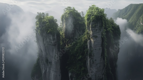 Zhangjiajie's unique peaks shrouded in clouds and mist photo