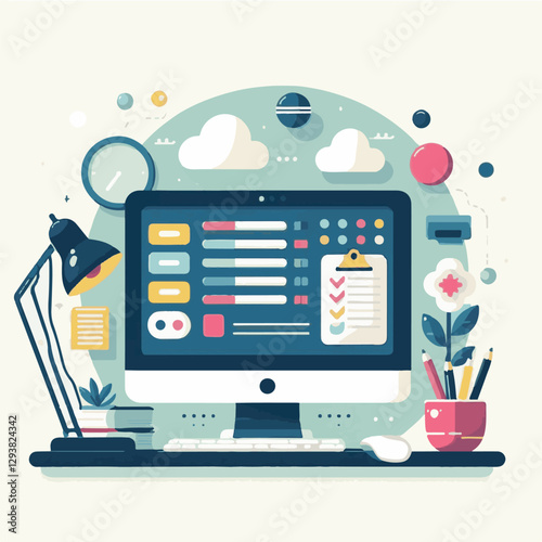 computer, digital, business, technology, communication, laptop, tech, work, office, web, internet, design, employee, vector, information, monitor, pc, modern, device, person, electronic, desktop, scre