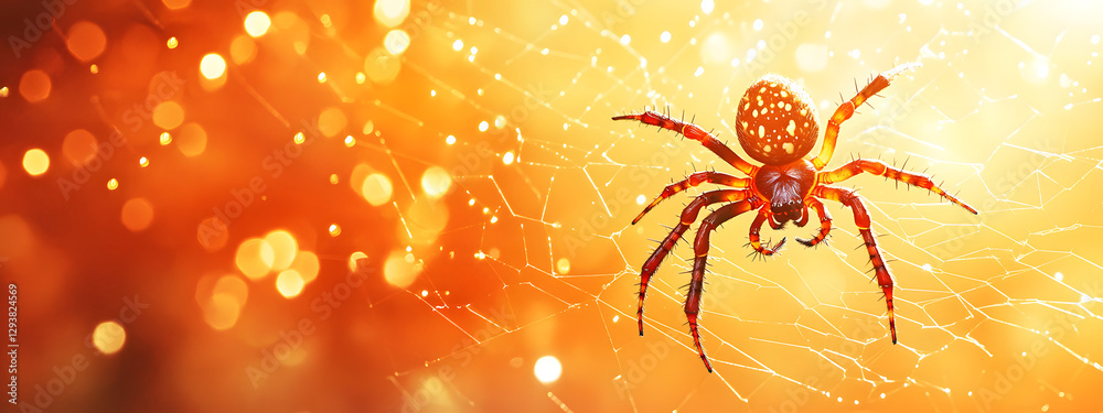 custom made wallpaper toronto digitalA spider weaving its web in the center of an orange and yellow background
