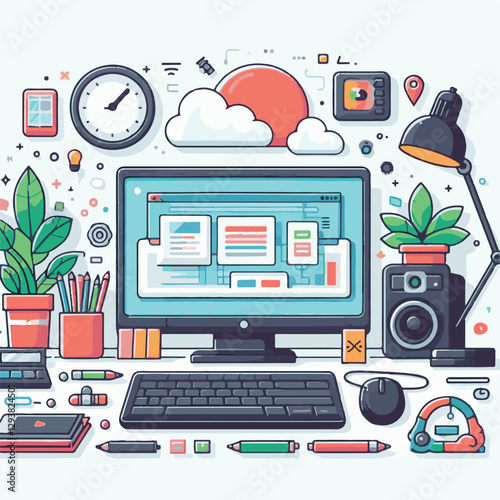 computer, digital, business, technology, communication, laptop, tech, work, office, web, internet, design, employee, vector, information, monitor, pc, modern, device, person, electronic, desktop, scre