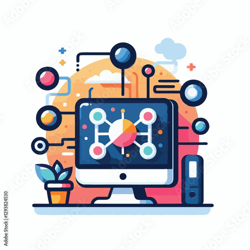 computer, digital, business, technology, communication, laptop, tech, work, office, web, internet, design, employee, vector, information, monitor, pc, modern, device, person, electronic, desktop, scre