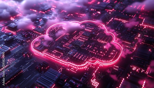 Abstract 3D rendering of a cloudshaped circuit board photo