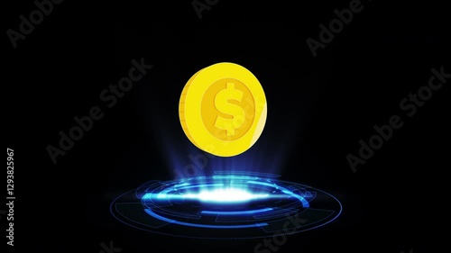 Seamless Loop 2D Coin Rotation Hologram Hud Background