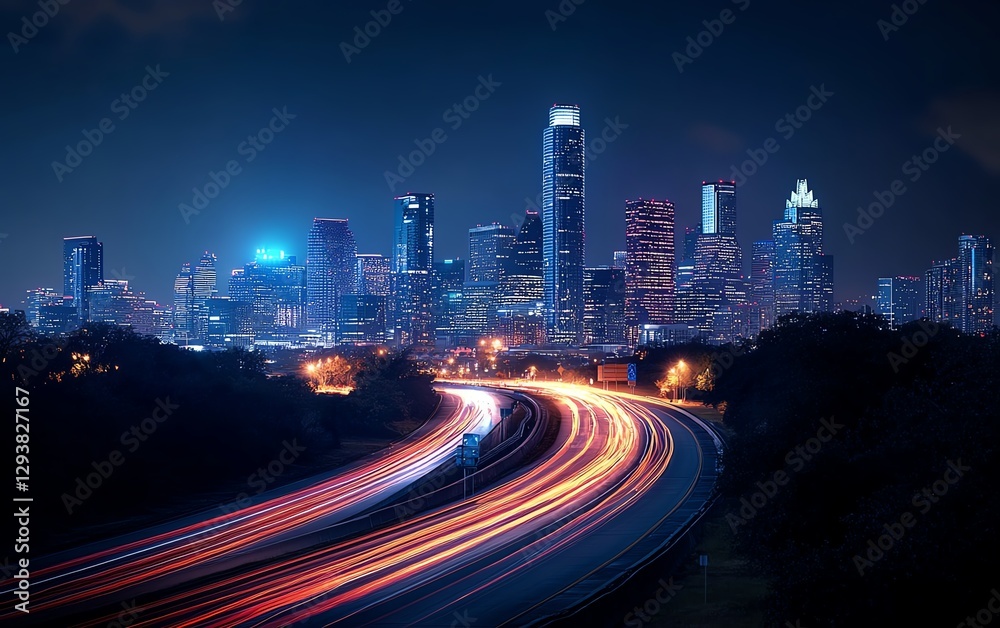 Fototapeta premium Long exposure shot of a smart city skyline at night
