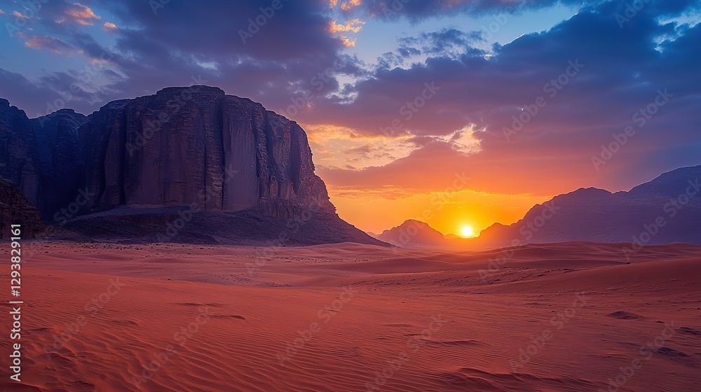 Naklejka premium Desert sun set in mountains