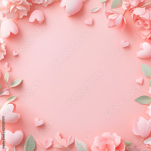 Floral decoration for events studio setting image of pink flowers and hearts soft atmosphere top view love concept