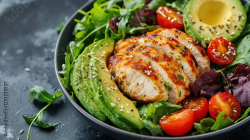 A vibrant and healthy clean food dish with fresh avocado