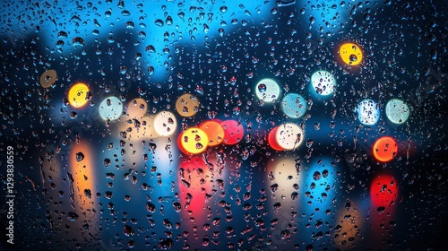 Rainy Night City Lights Through Window (1) photo