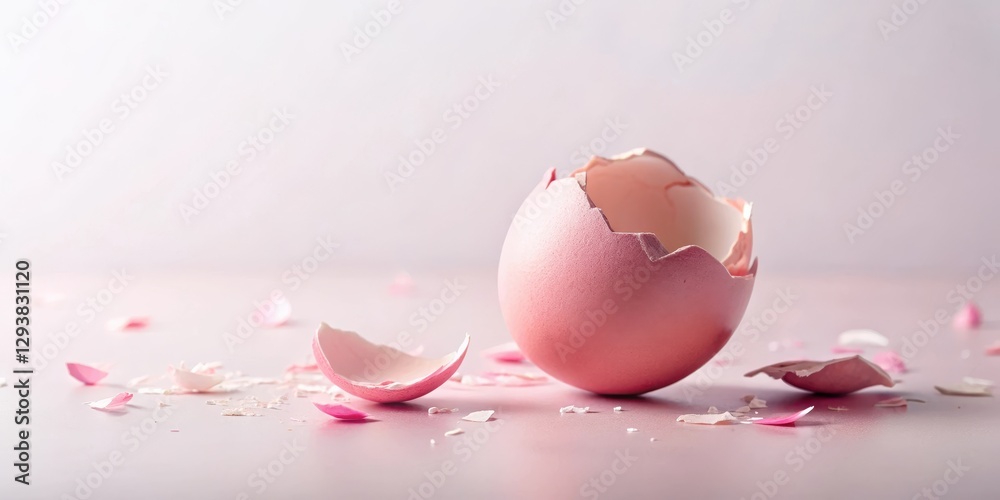 Fragile pink eggshell shattered on a soft surface , shattered, pastel colors, shattered, pastel colors Fragile pink eggshell shattered on a soft surface , shattered, pastel colors, shattered, pastel colors