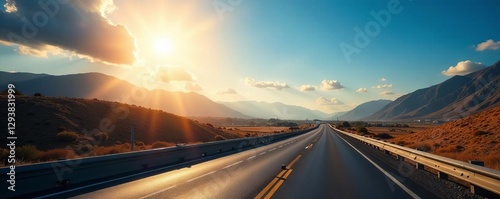 Bright sun shines on new highway construction , summer, sun, project