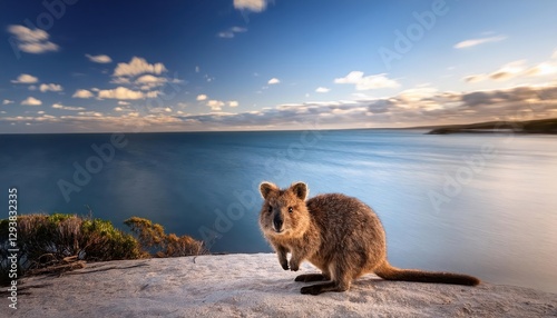 Quokka on Rottnest Island Playful Monotreme Amongst Stunning Western Australian Coastline in Late Afternoon photo