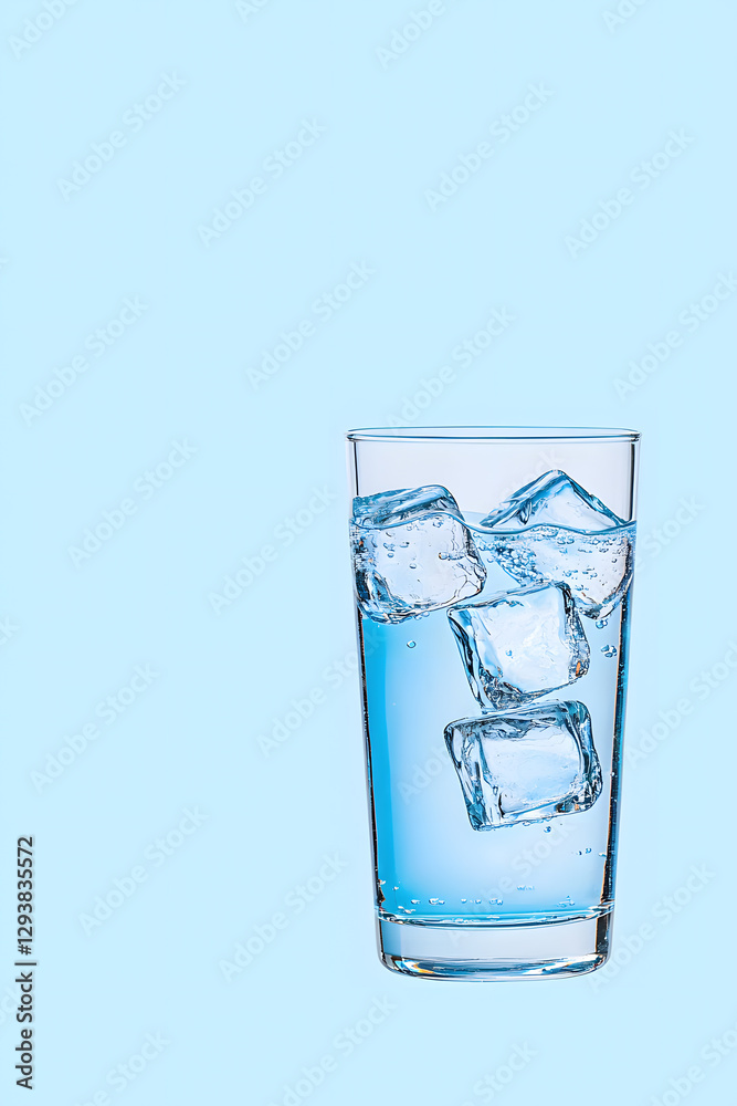 Sparkling water with ice cubes in a glass isolated on white Sparkling water with ice cubes in a glass isolated on white