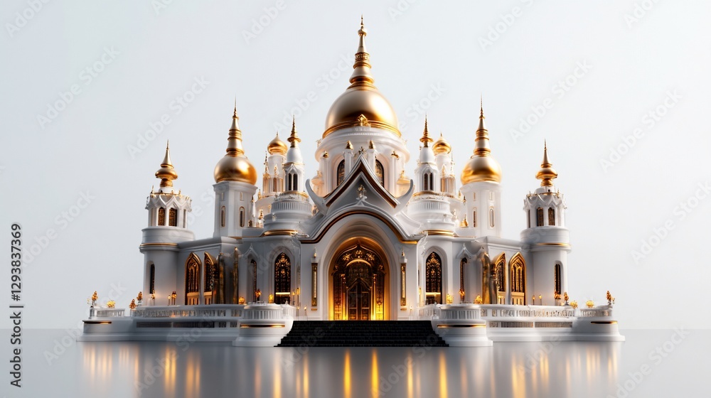 Obraz premium Majestic Golden White Palace: A 3D Architectural Marvel