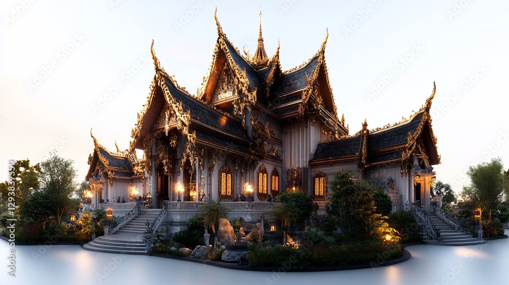 Majestic Thai Temple at Dusk: Architectural Marvel Majestic Thai Temple at Dusk: Architectural Marvel